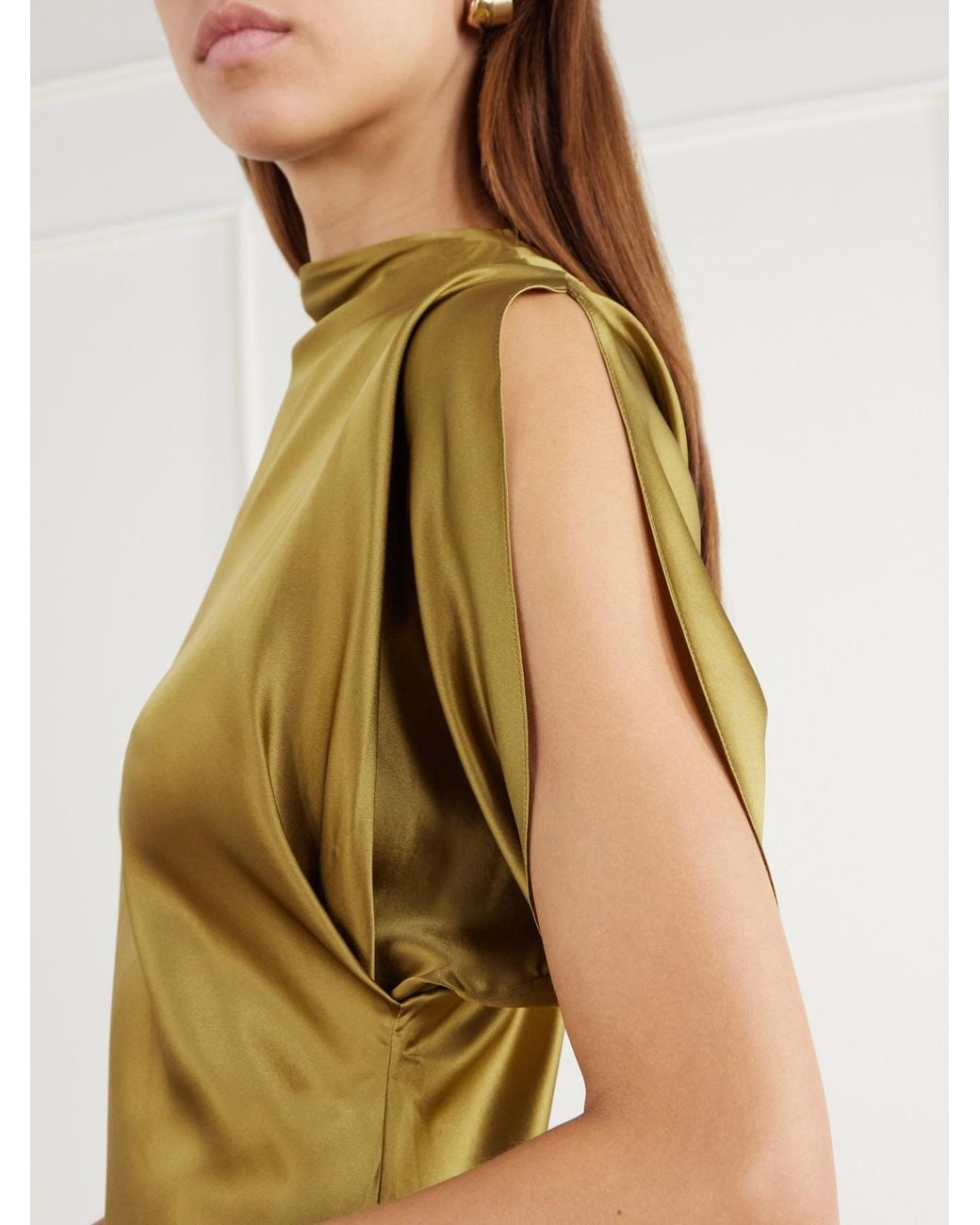 Abadia Metallic Quinn Silk-Satin Midi Dress