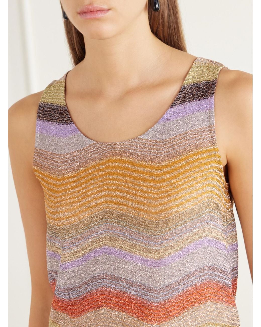 Missoni Gray Striped Metallic Crochet-Knit Tank Top