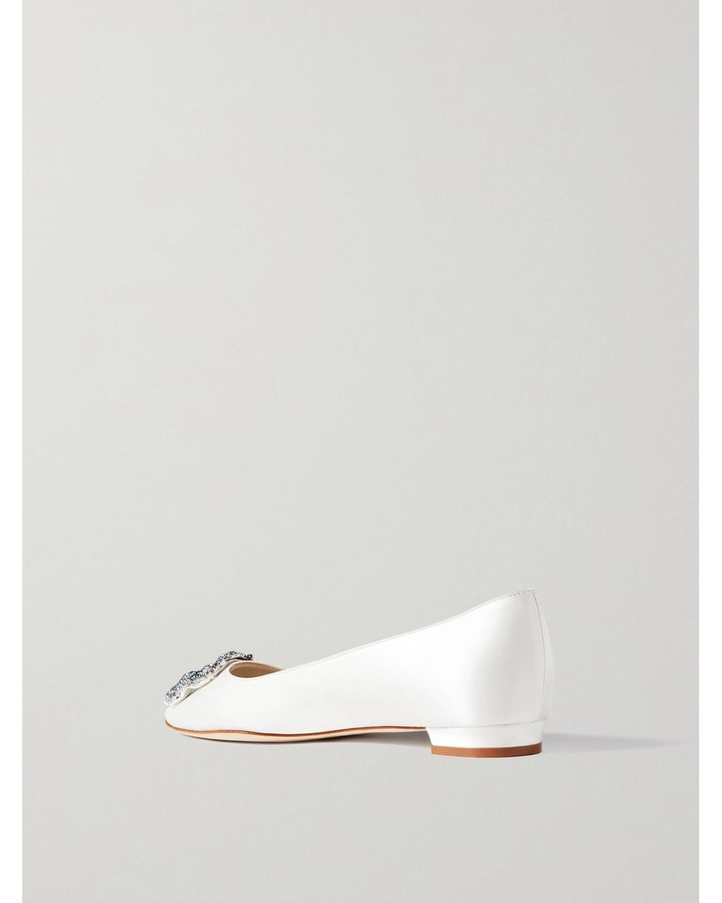Manolo Blahnik Natural Hangisiflat Crystal-Embellished Satin Point-Toe Flats