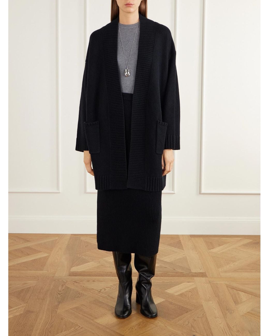 Allude Black Wool And Cashmere-Blend Cardigan