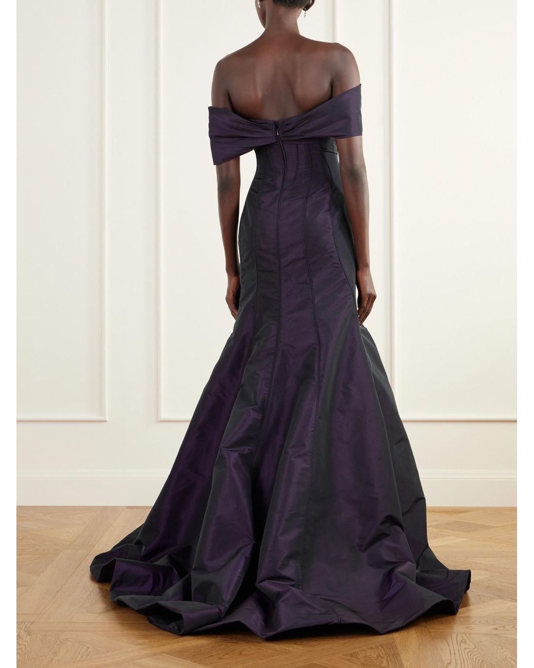 Marmar Halim Purple Paneled Taffeta Corset Gown