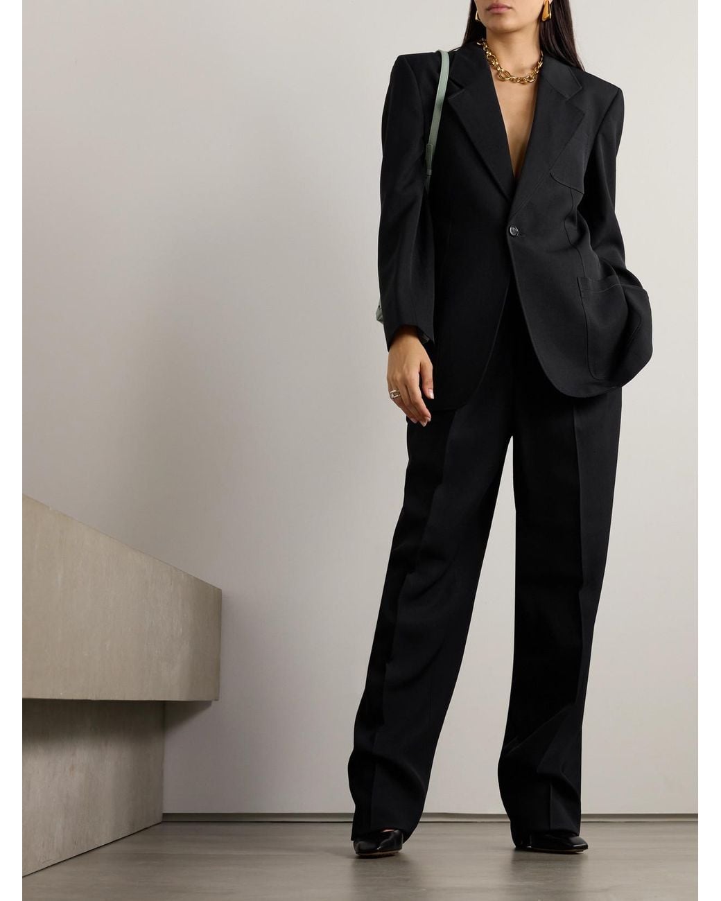 Bottega Veneta Black Grain De Poudre Wide-Leg Pants