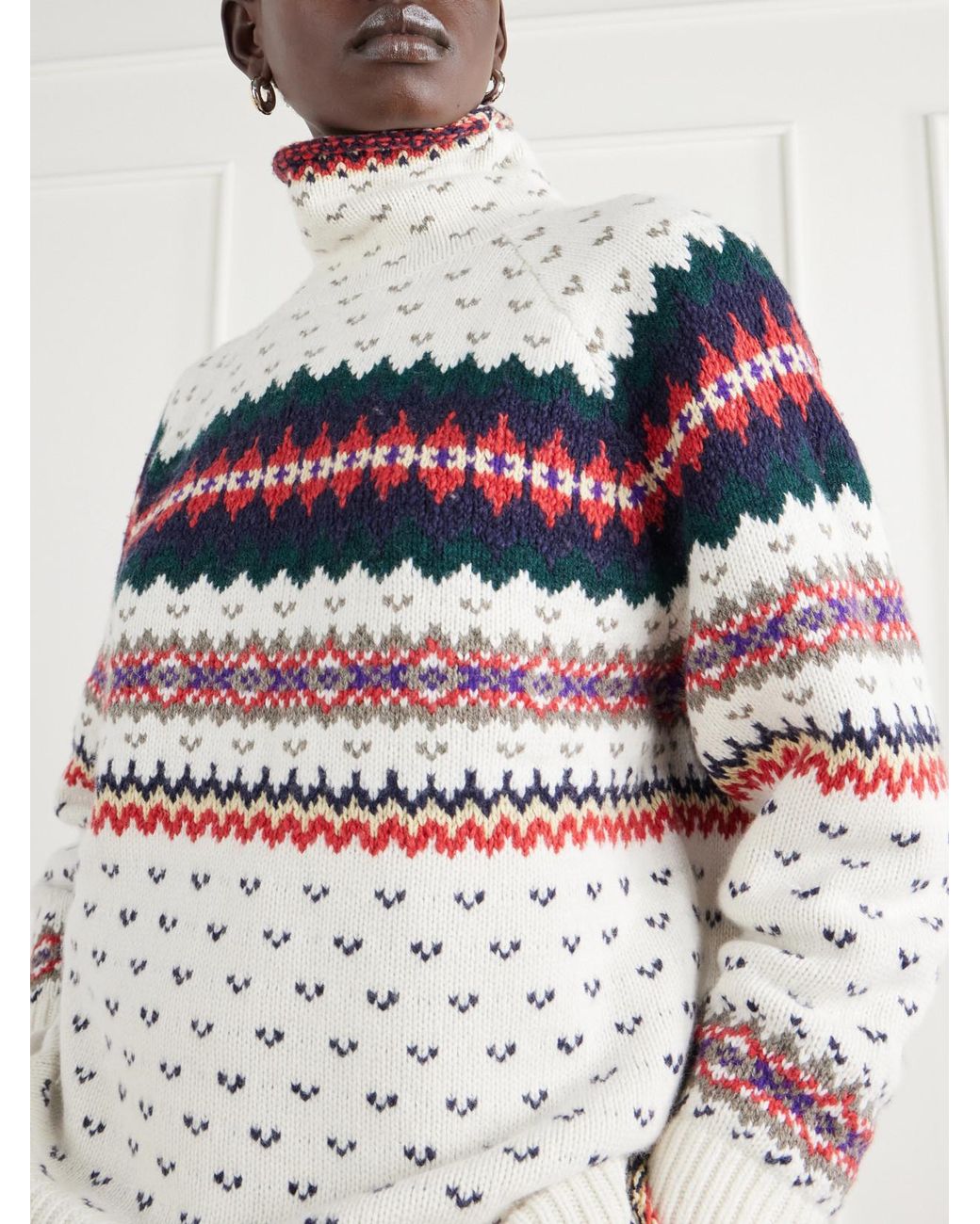 Polo Ralph Lauren Gray Fair Isle Intarsia-Knit Cotton And Wool-Blend Turtleneck Sweater