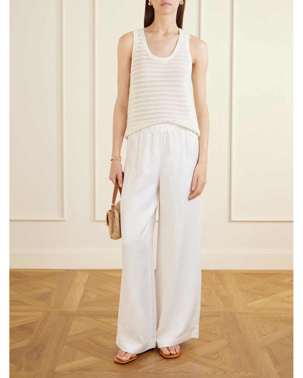 Anine Bing White Roslyn Woven Wide-Leg Pants