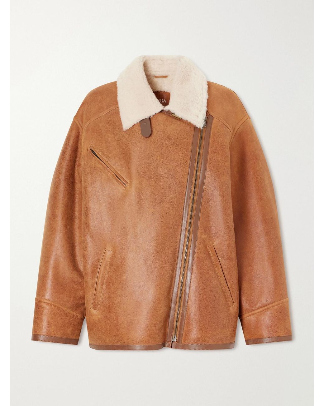 Isabel Marant Brown Adelina Shearling-Trimmed Leather Jacket