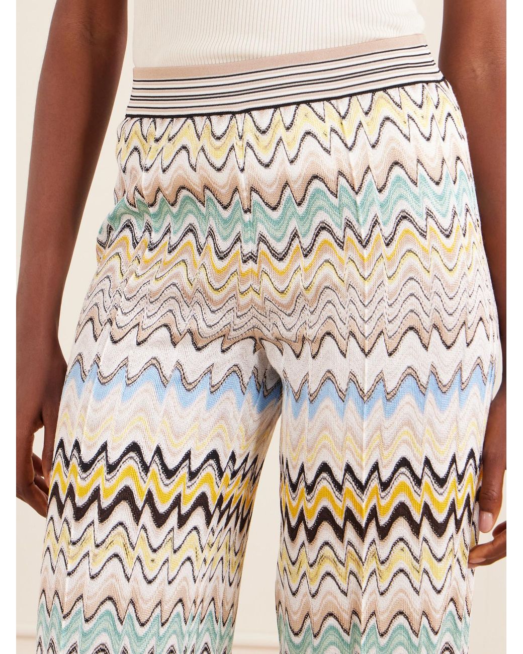 Missoni White Striped Crochet-Knit Wide-Leg Pants