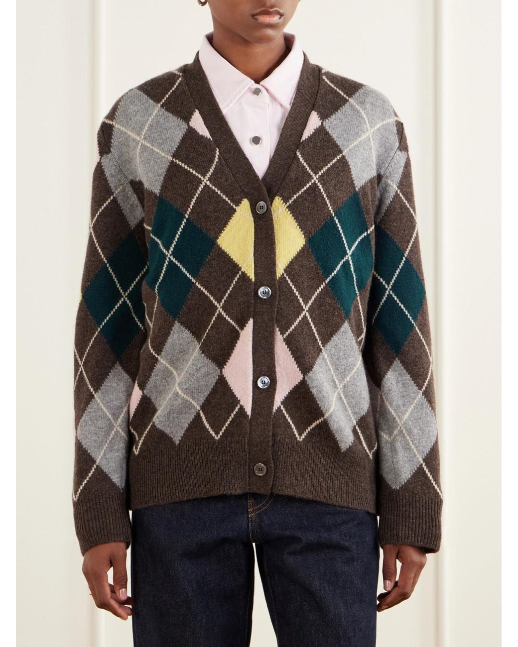 &Daughter Black Ava Argyle Wool Cardigan