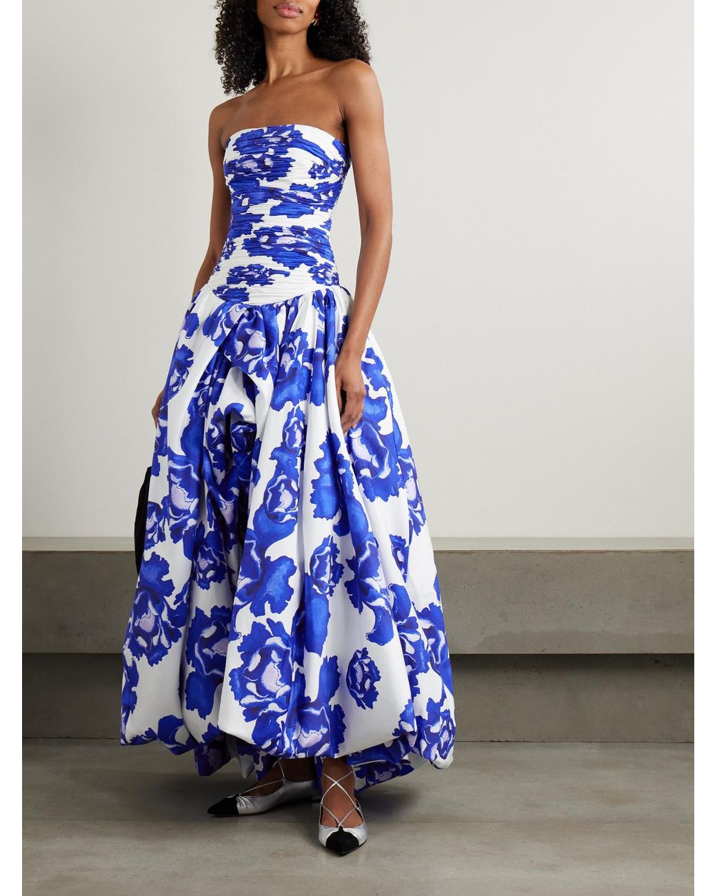Aje. Behold Strapless Ruched Floral-Print Cotton-Poplin Gown in Blue | Lyst Aje. Behold Strapless Ruched Floral-Print Cotton-Poplin Gown in Blue | Lyst