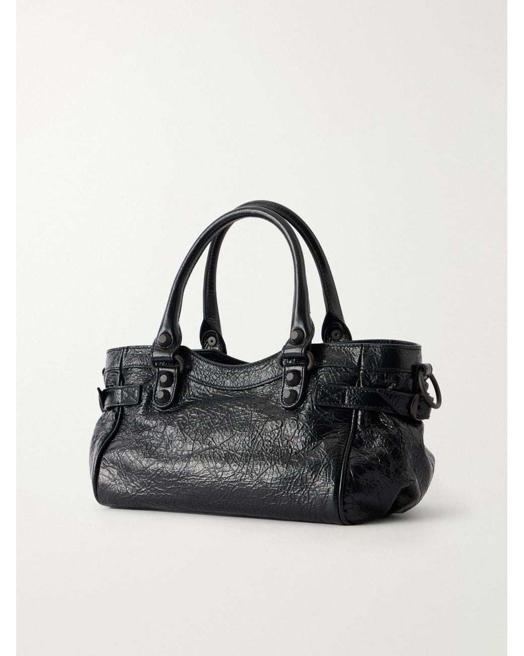 Balenciaga Black Le City East/West Mini Crinkled Leather Tote