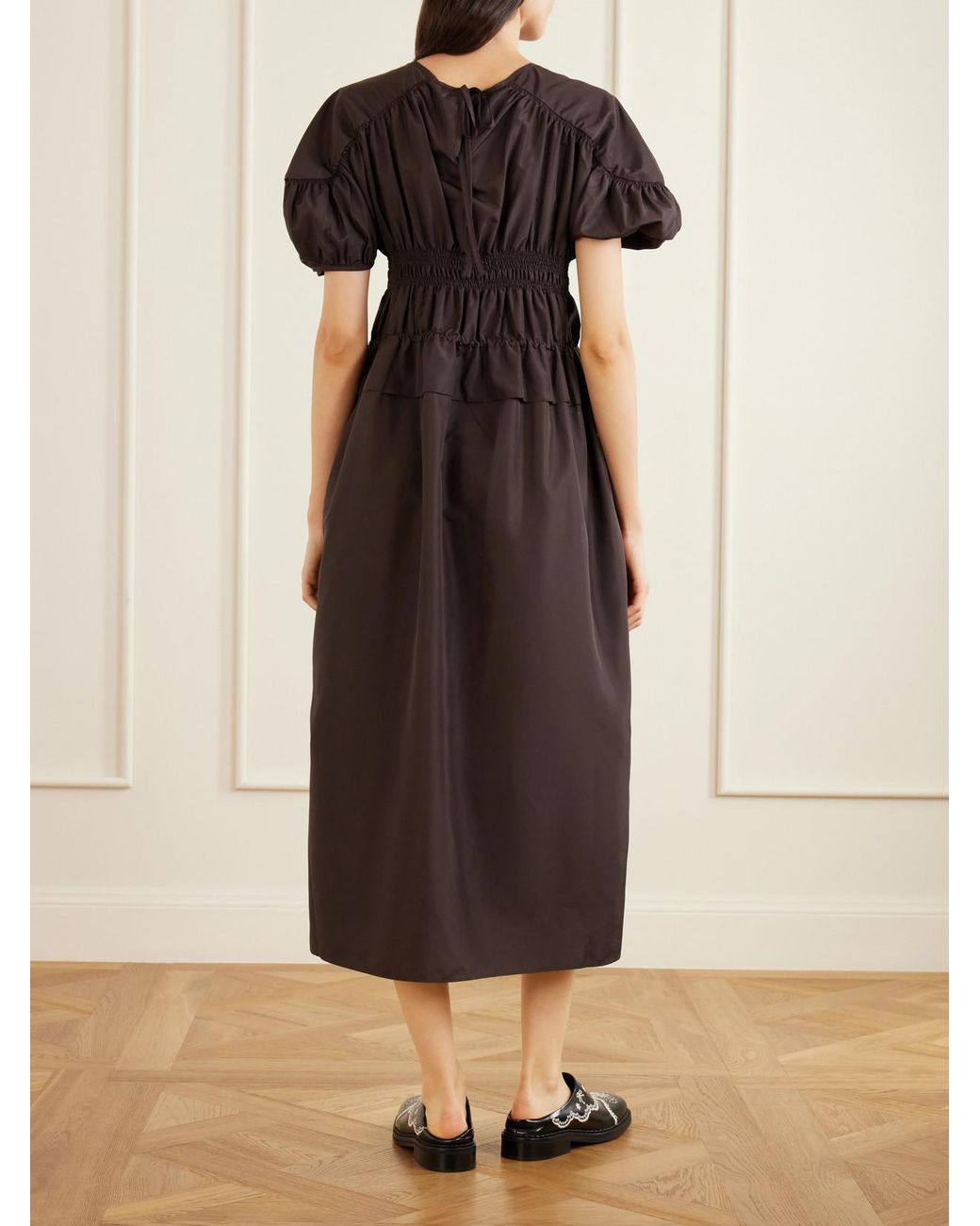 CECILIE BAHNSEN Black Cbbetsy Gathered Faille Midi Dress