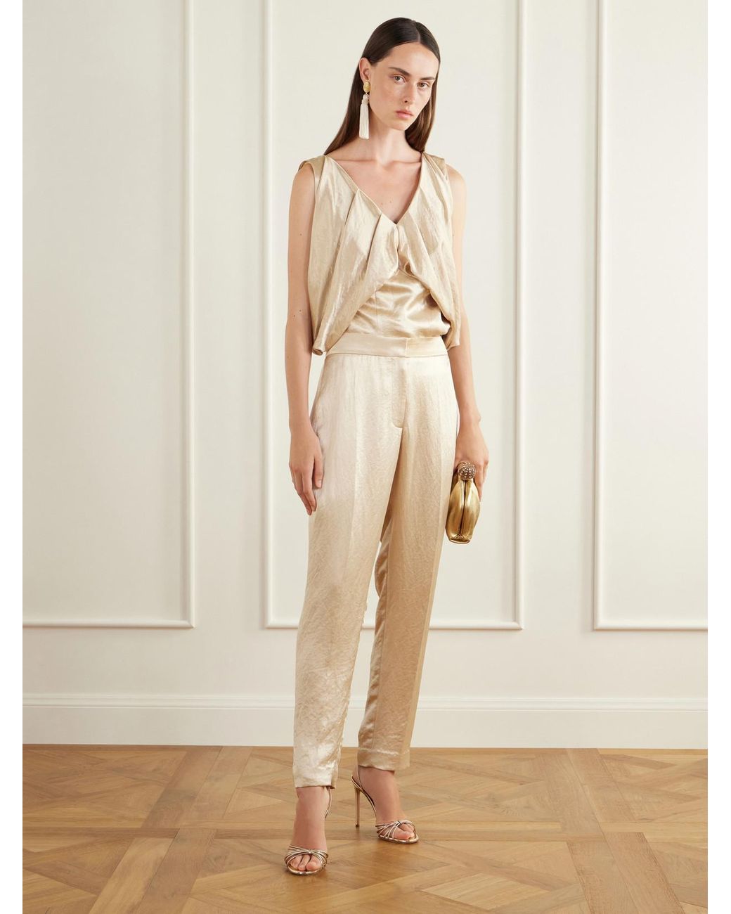Abadia Natural Satin Barrel-Leg Pants