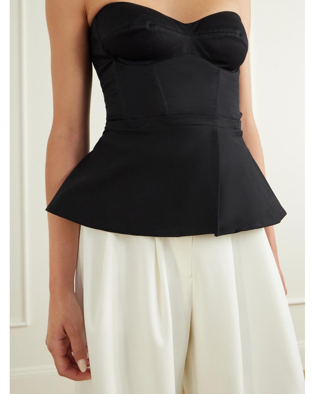 ANDRES OTALORA Blue Nos Reconocemos Strapless Stretch-Cotton Twill Blouse
