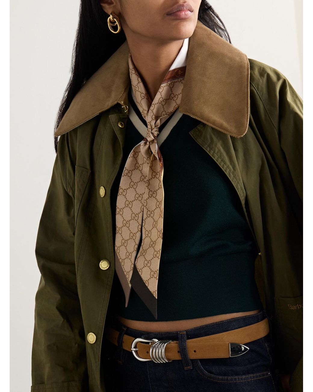 Gucci Natural Printed Silk-Jacquard Scarf
