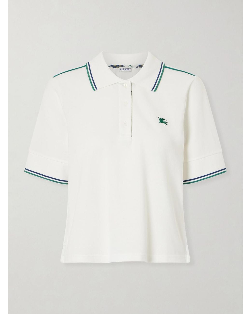 Burberry Gray Logo-Embroidered Cotton-Blend Piqué Polo Shirt