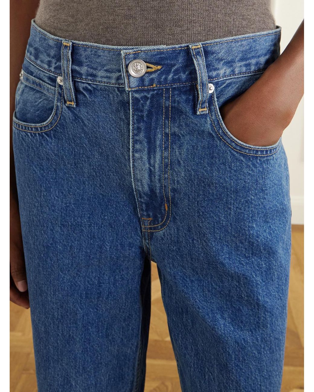 SLVRLAKE Denim Blue Estelle Wide Leg High-Rise Barrel-Leg Jeans