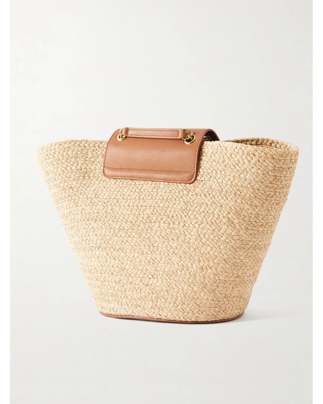 Saint Laurent Natural Panier Leather-Trimmed Raffia Tote