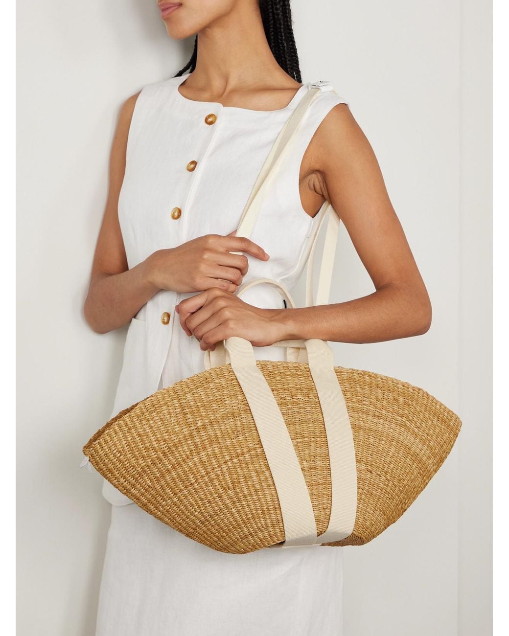 Muuñ Natural Sophie Canvas-Trimmed Woven Straw Tote