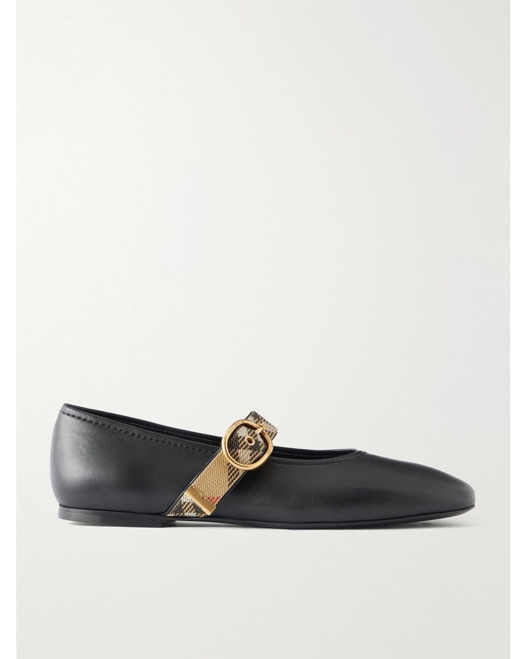 Burberry White Robin Check Strap Mary Jane Ballet Flats