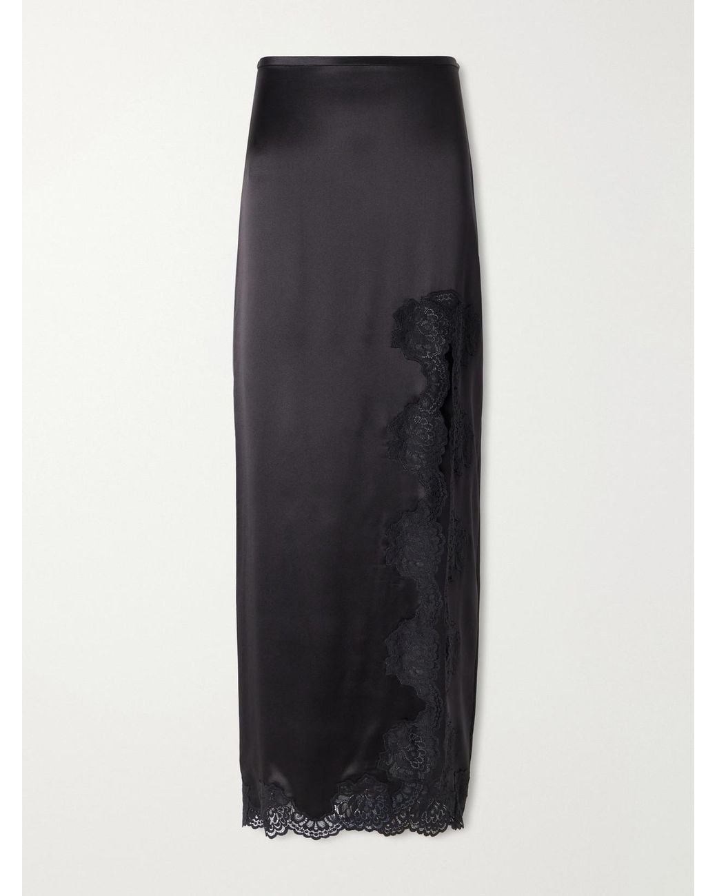 Valentino Garavani Blue Lace-Trimmed Silk-Satin Midi Skirt