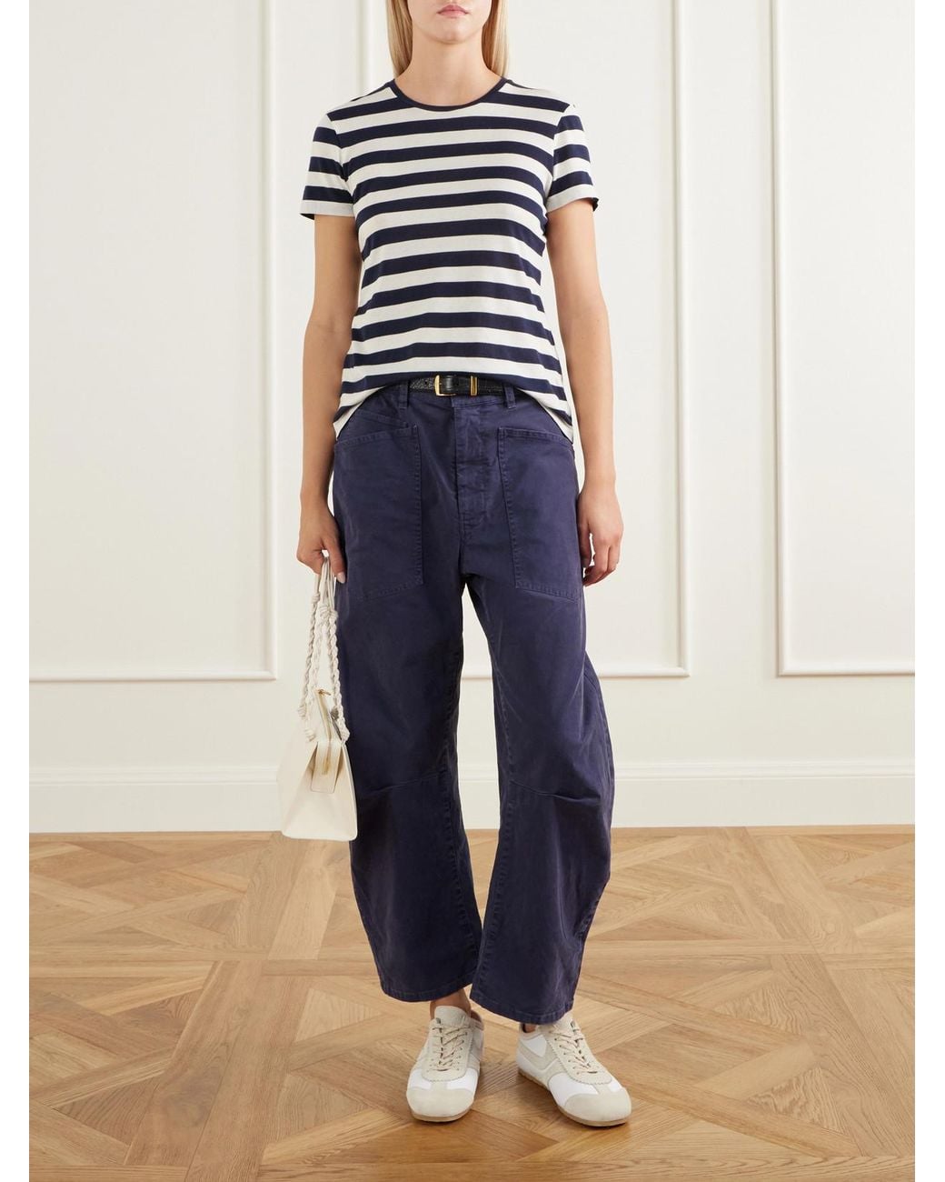 Nili Lotan Blue Shon Cotton-Blend Twill Barrel-Leg Pants