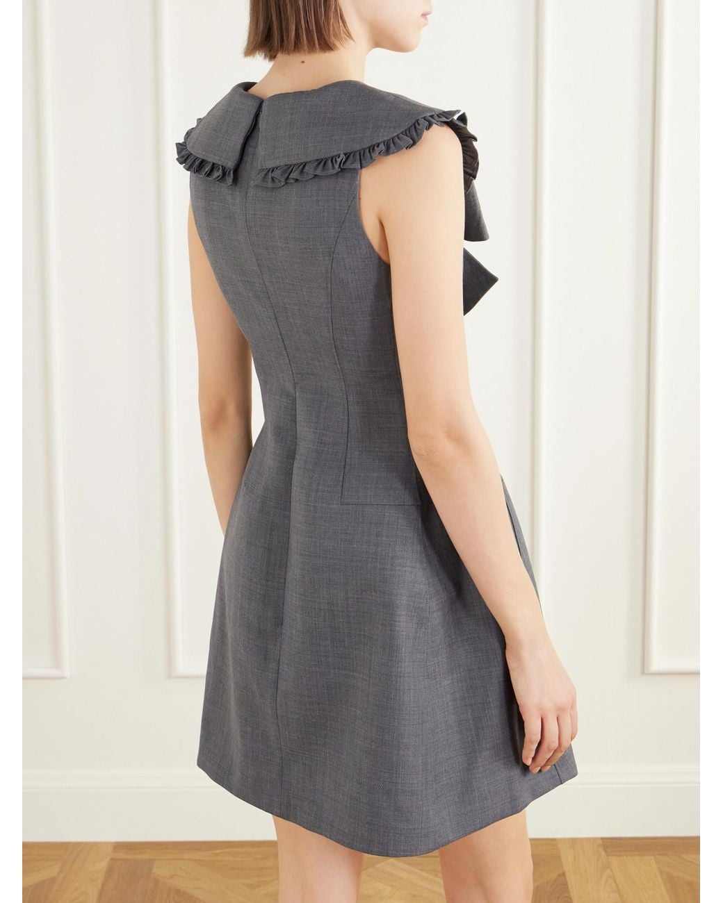ShuShu/Tong Gray Bow-Detail Ruffled Twill Mini Dress