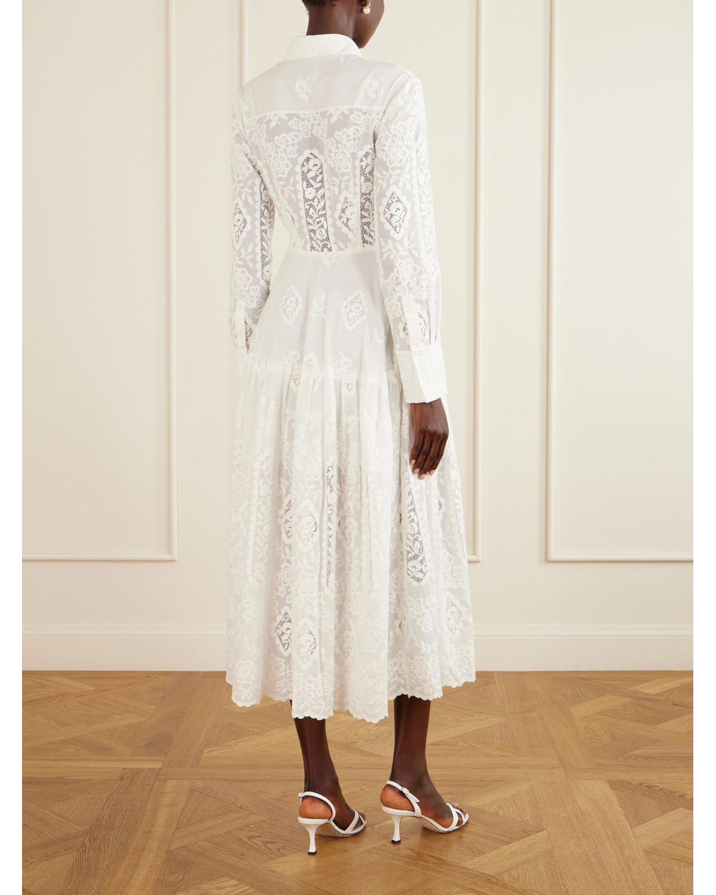 Erdem White Embroidered Cotton-Voile Midi Dress