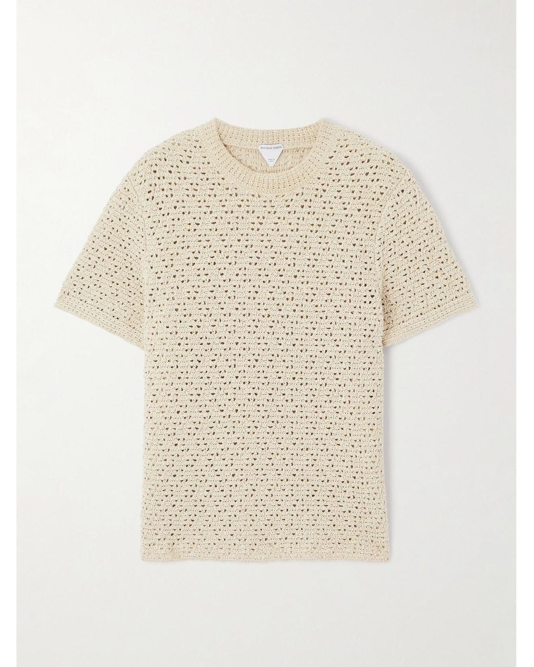 Bottega Veneta Natural Crochet-Knit Cotton T-Shirt