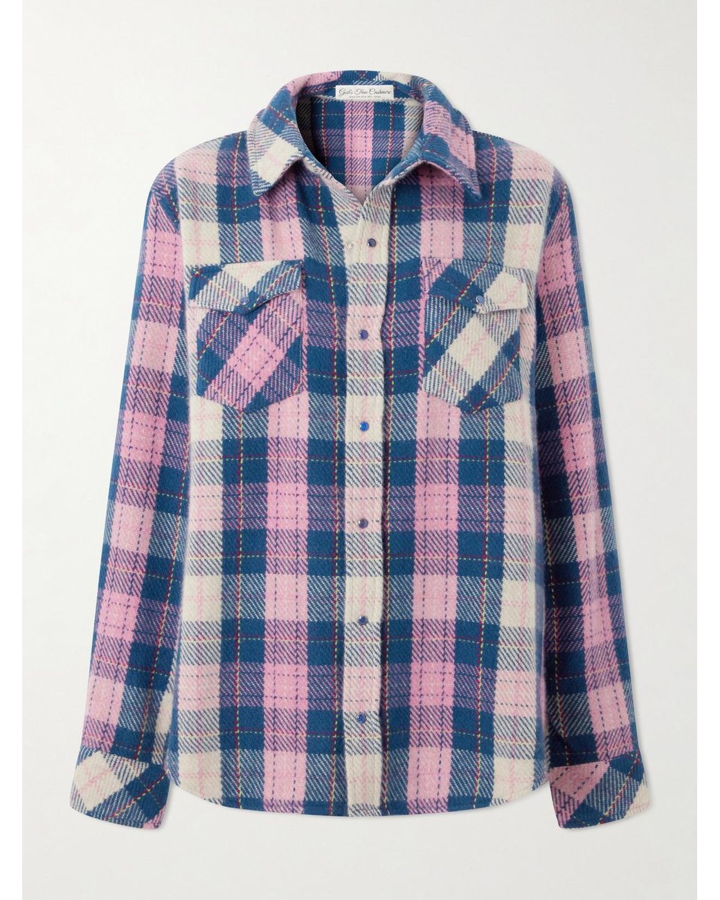 God's True Cashmere Blue Checked Cashmere Shirt