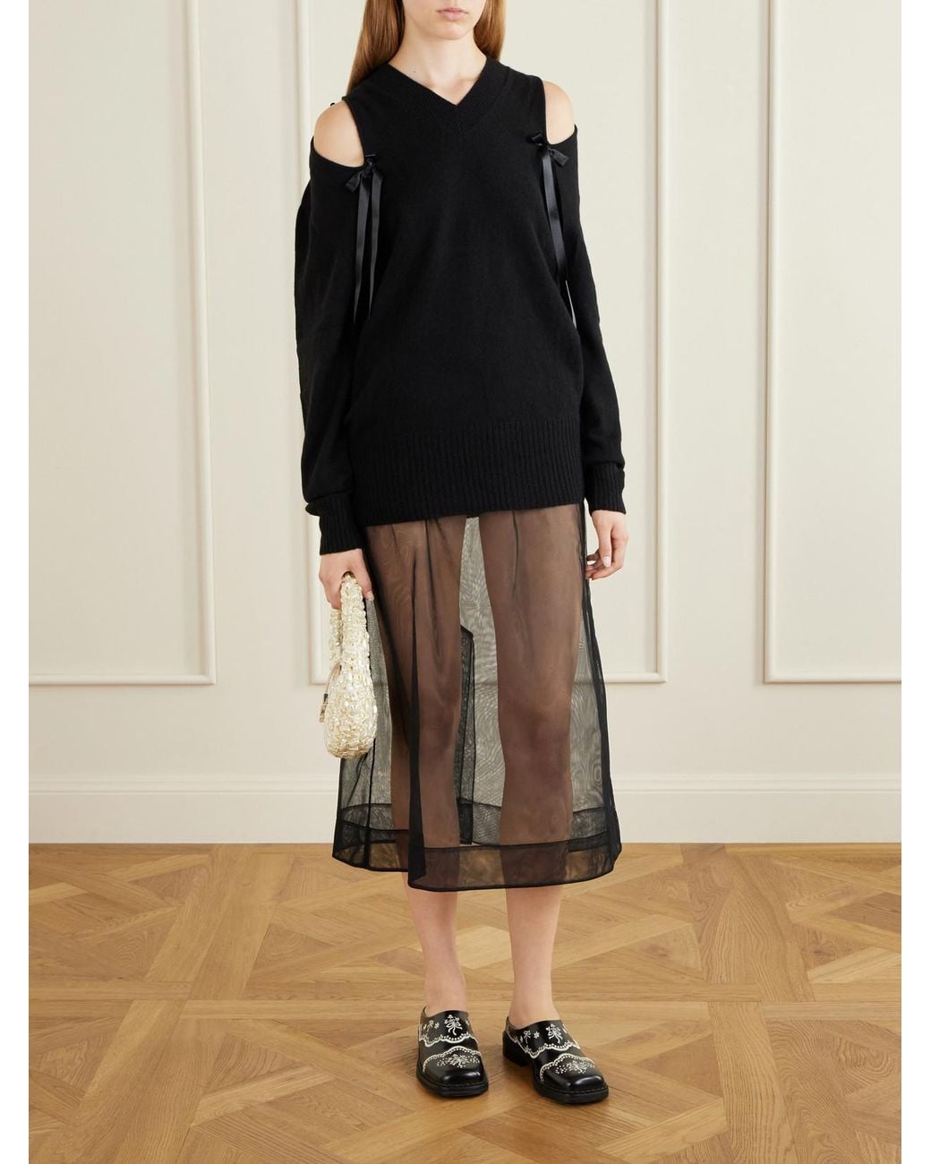 Simone Rocha Black Organza Midi Skirt