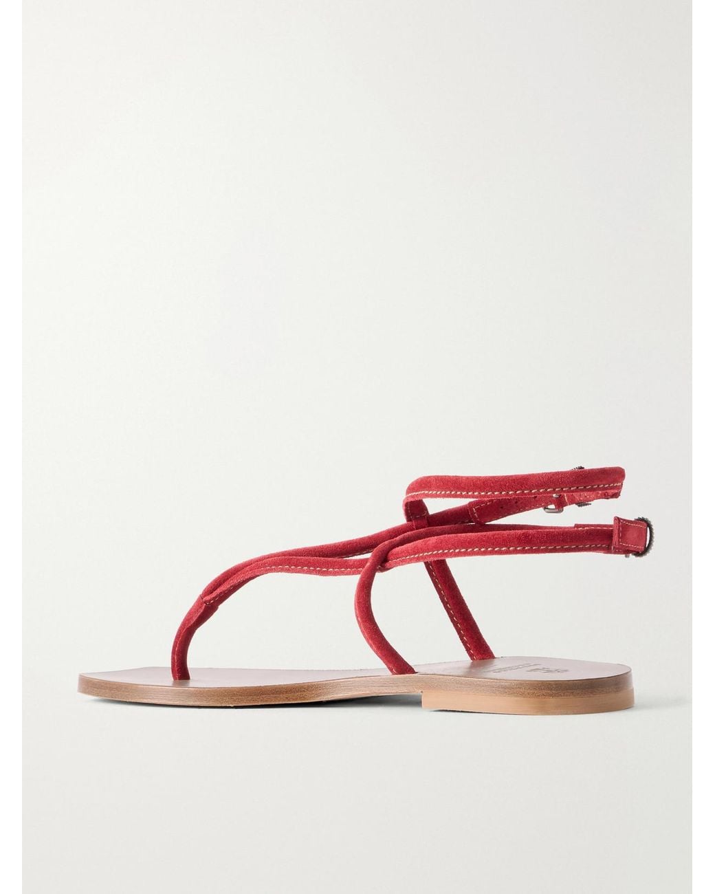 Brunello Cucinelli Red Suede Thong Sandals