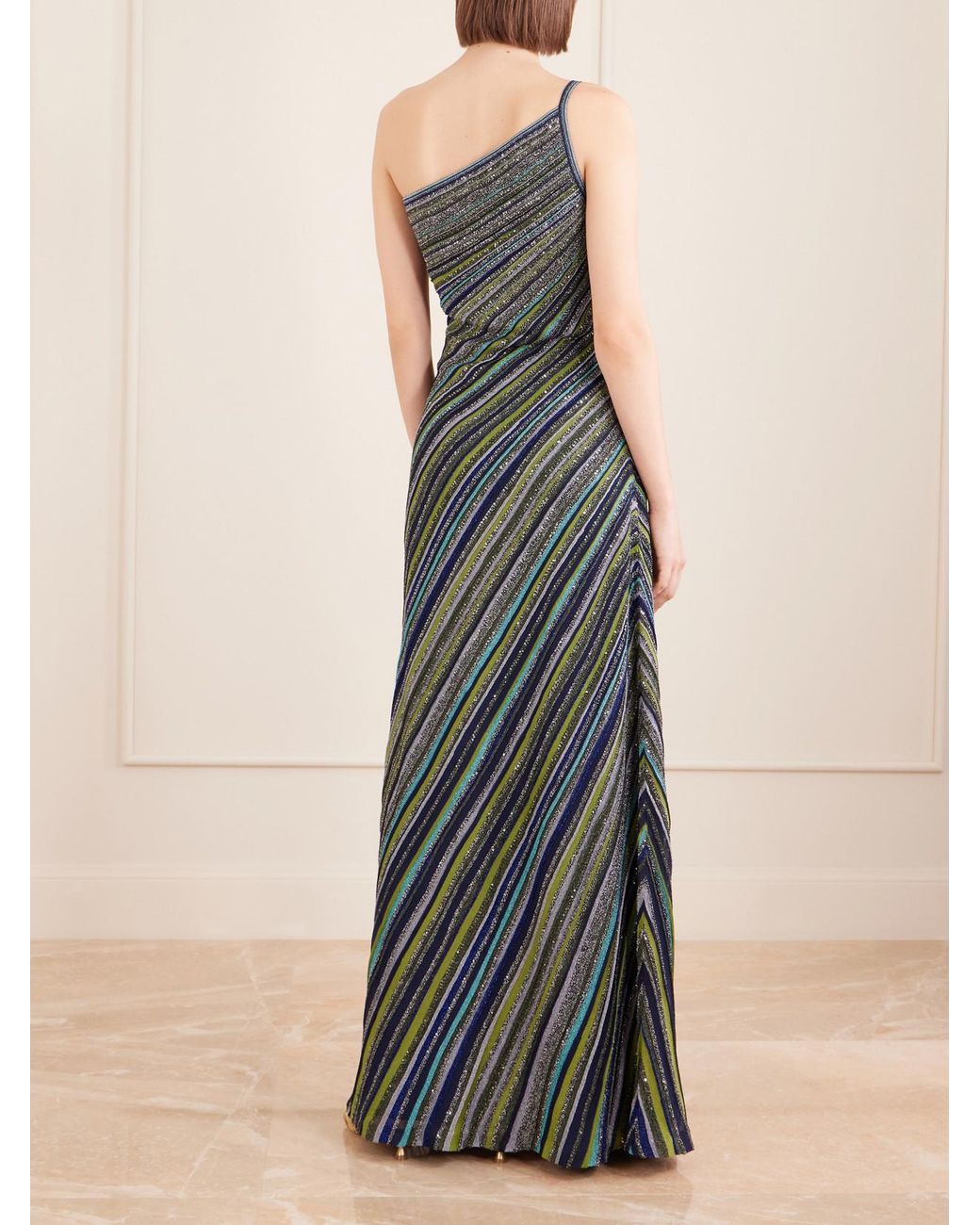 Missoni Green Striped Metallic Crochet-Knit Maxi Dress