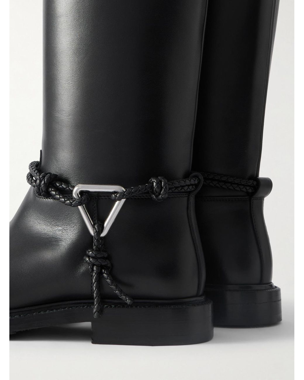Bottega Veneta Black James Intrecciato-Trimmed Leather Knee Boots