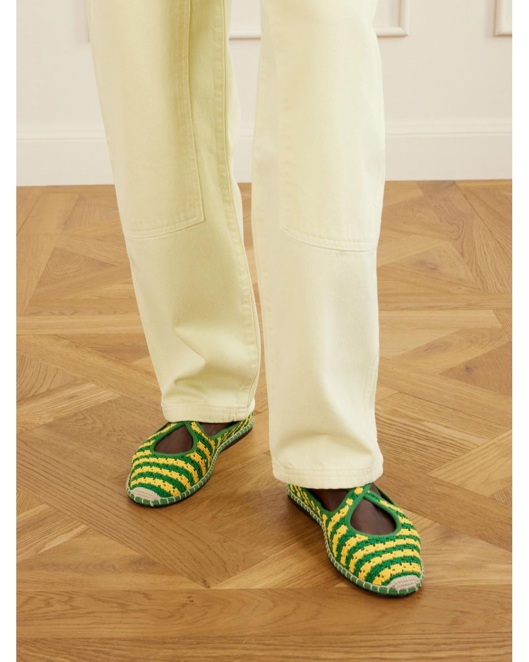 Polo Ralph Lauren Green Logo-Embroidered Striped Crocheted Espadrilles