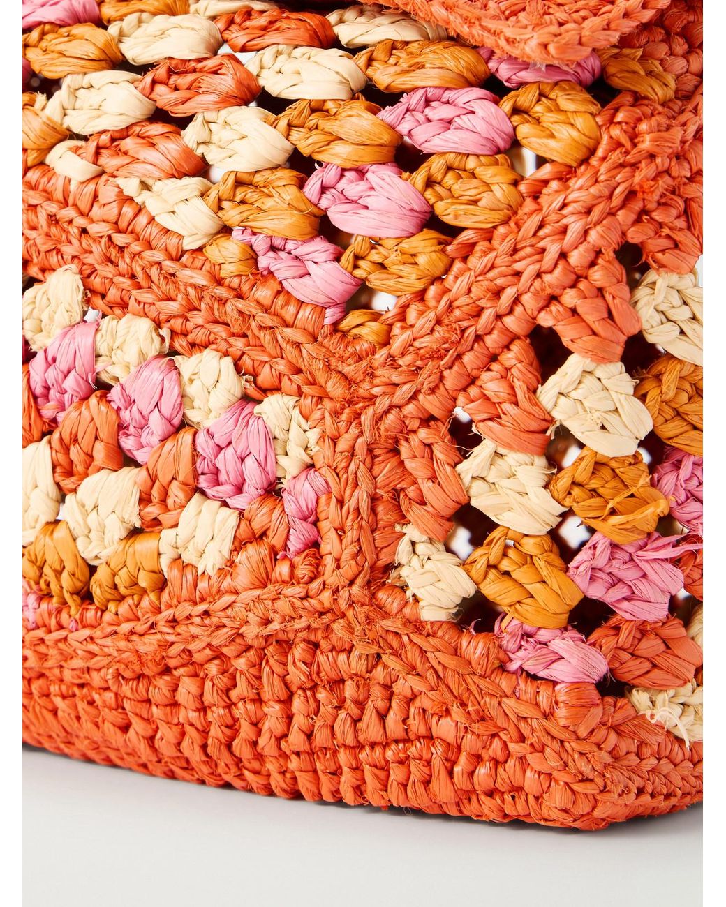 Loewe Orange Paula's Ibiza Puzzle Edge Mini Leather-Trimmed Crocheted Raffia Shoulder Bag