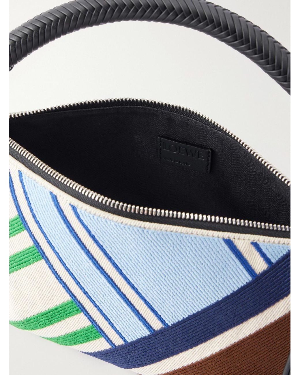 Loewe Blue Cala Bayadere Leather-Trimmed Paneled Striped Canvas Shoulder Bag