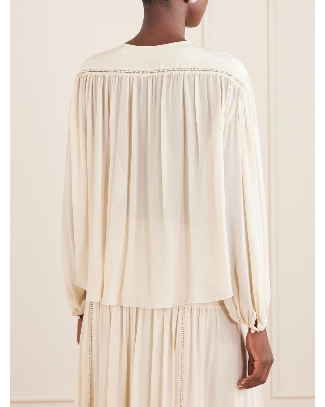 Isabel Marant Natural Nuna Embellished Gathered Silk Blouse