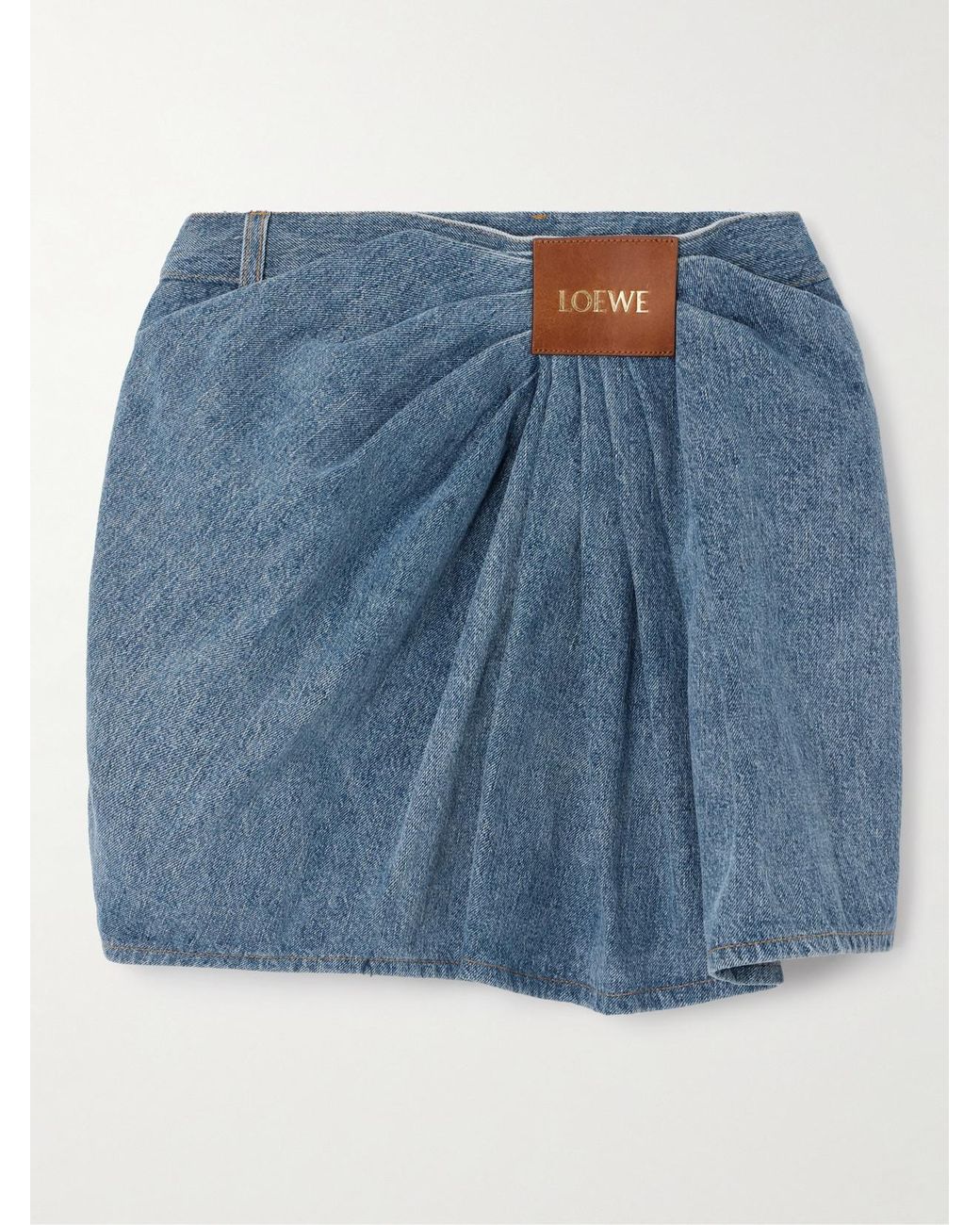 LOEWE Draped denim miniskirt ドレープデニムスカート loewe-Blue-Leather-Trimmed-