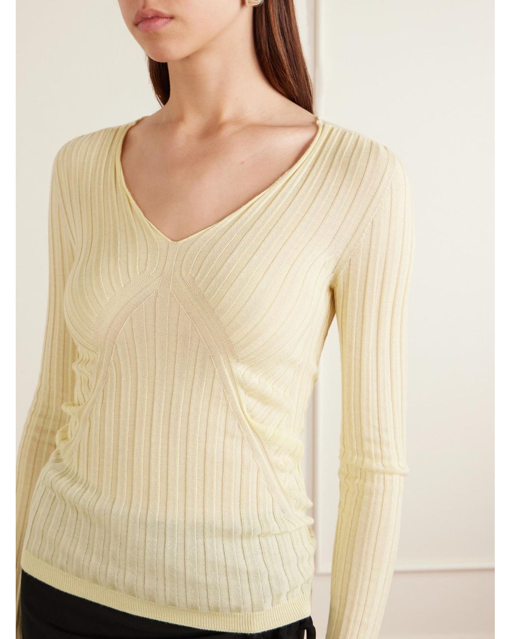 Jil Sander Yellow Ribbed Cashmere And Silk-Blend Sweater