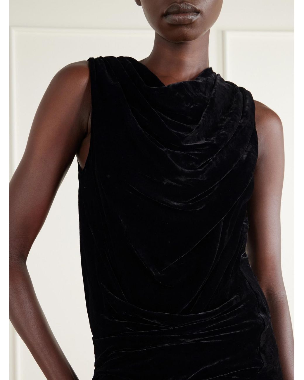 Rick Owens Black Strutter Draped Velvet Gown