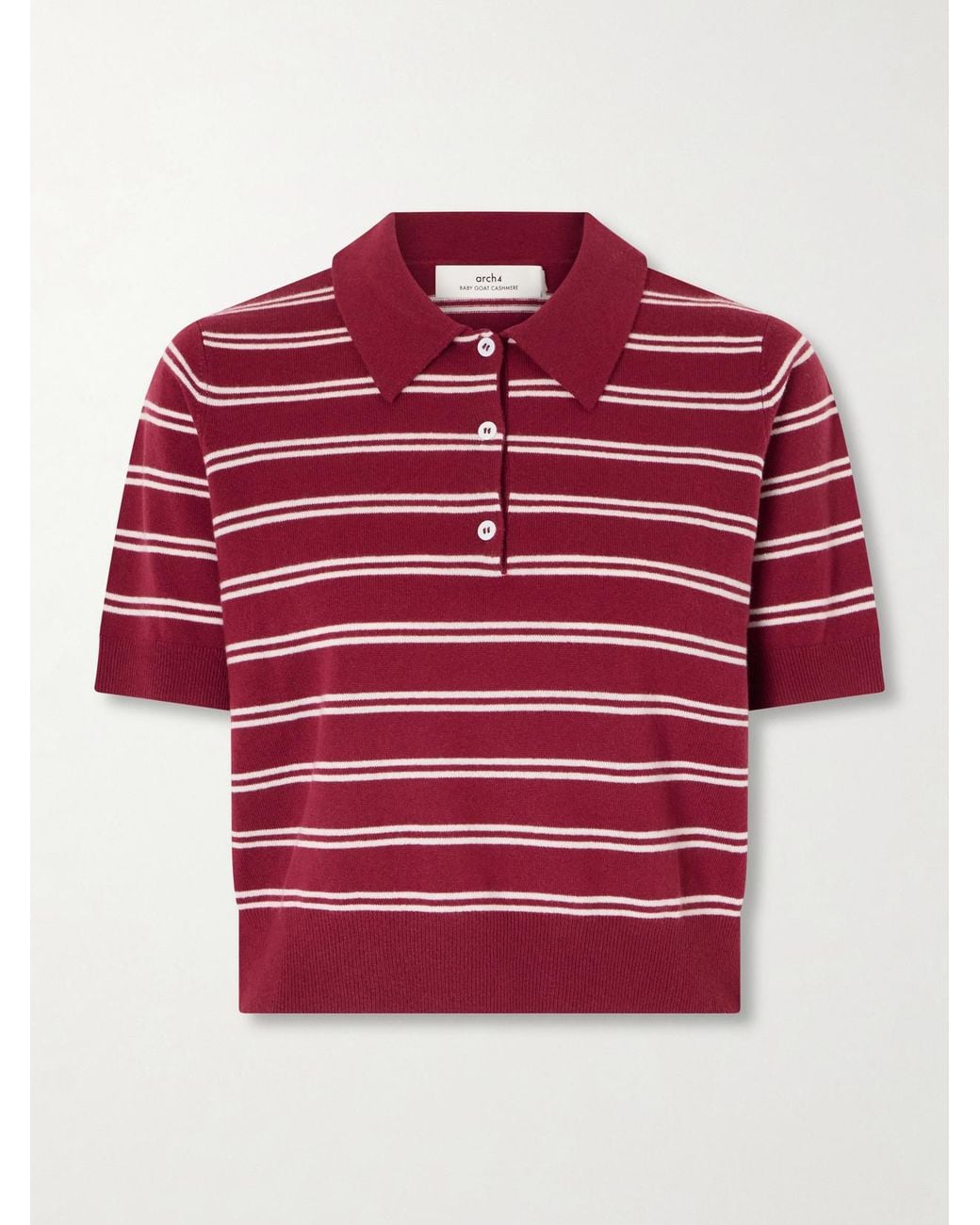 arch4 Red Octavia Cropped Striped Cashmere Polo Shirt