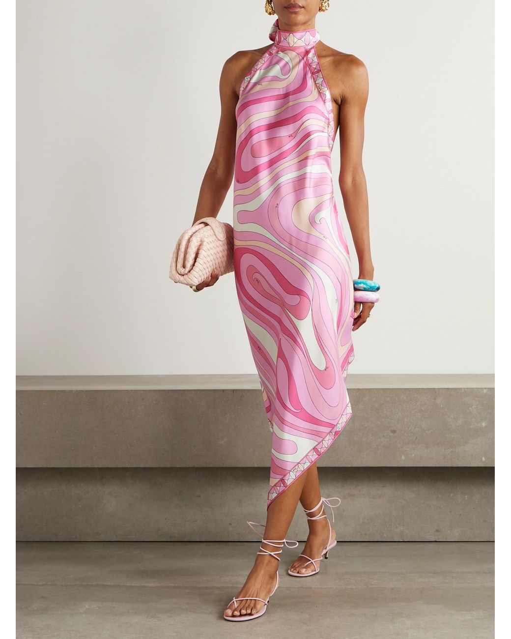 PUCCI Halterneck Printed Silk-Twill Midi Dress in Pink | Lyst PUCCI Halterneck Printed Silk-Twill Midi Dress in Pink | Lyst