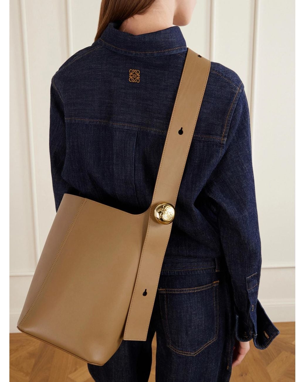 Loewe Natural Pebble Embellished Leather Bucket Bag