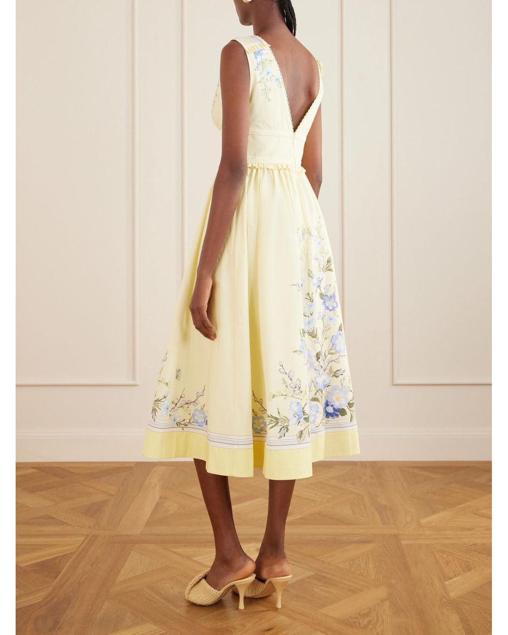 Self-Portrait Natural Bow-Detailed Floral-Print Cotton Midi Dress