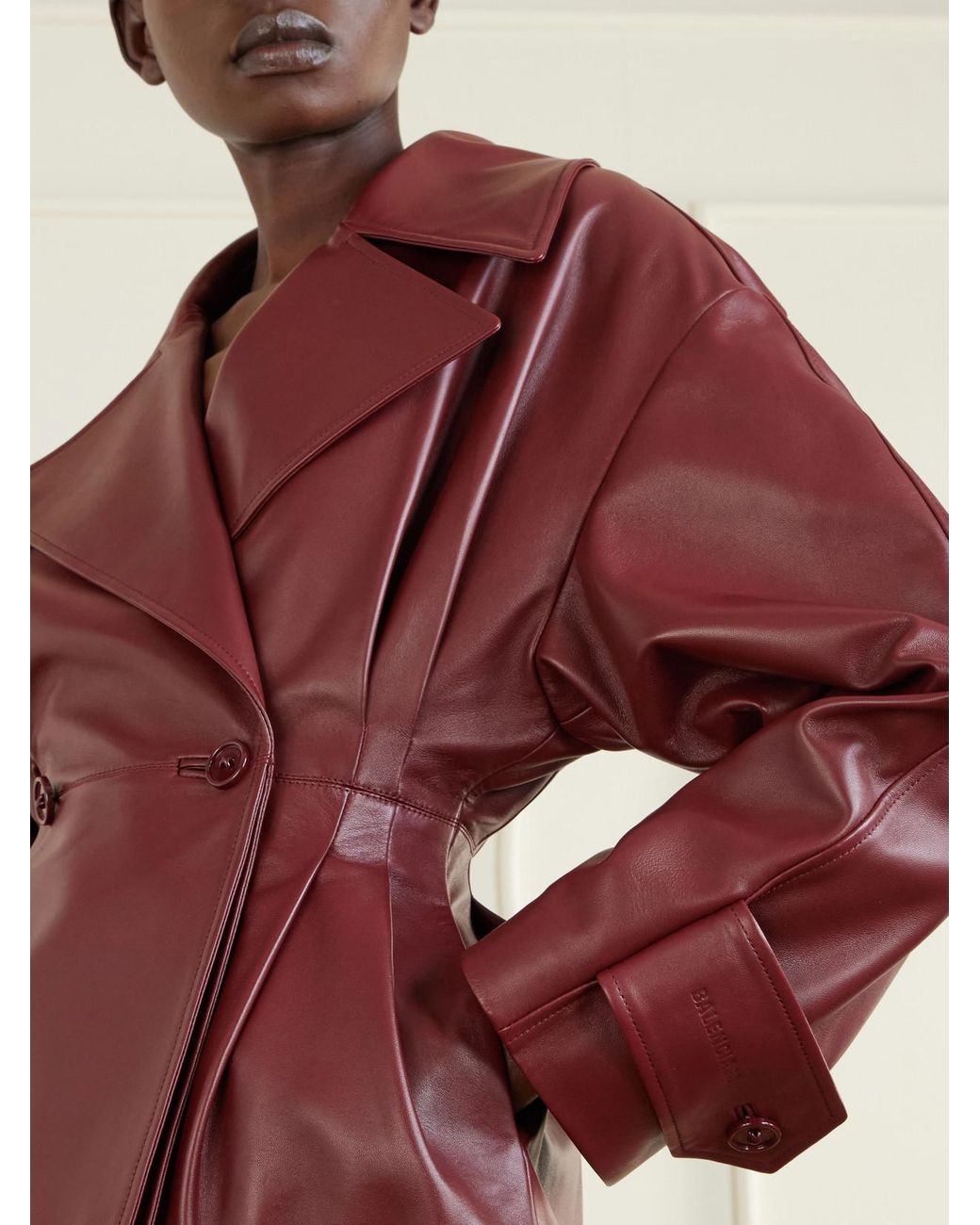 Balenciaga Red Pleated Leather Jacket
