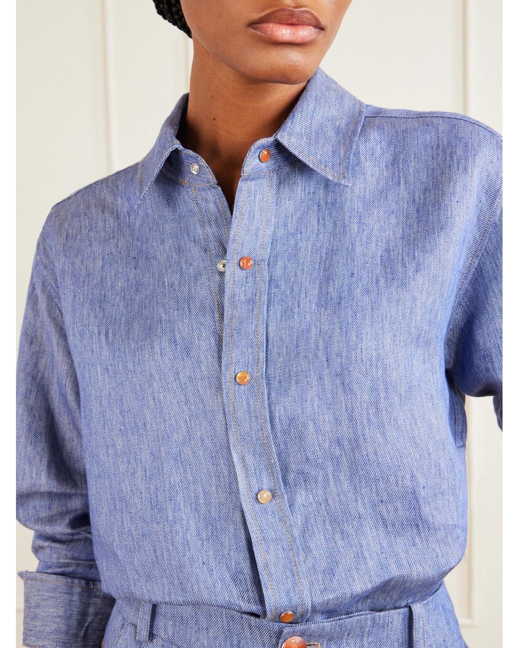 God's True Cashmere Blue Linen-Denim Shirt