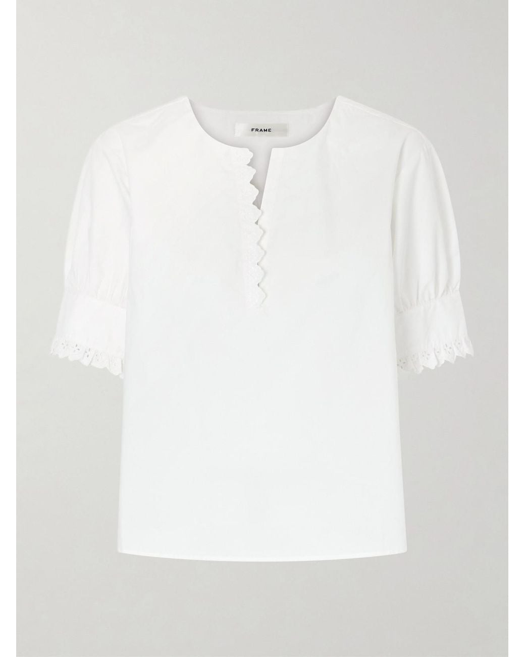 FRAME White Keepsake Popover Camp-Collar Cotton Blouse