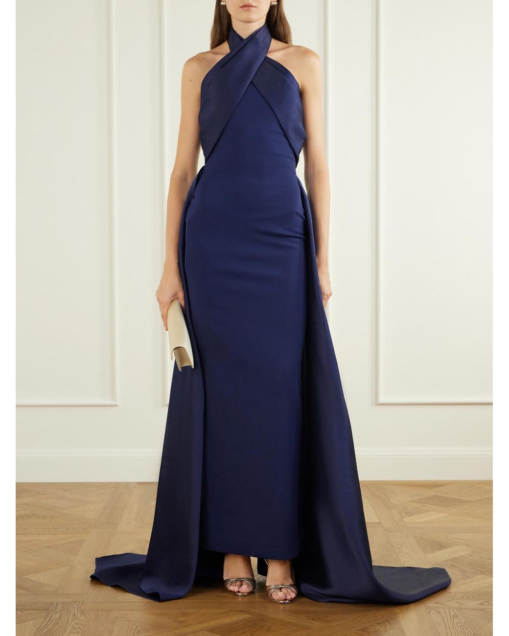 Solace London Blue Rumi Halterneck Crepe Gown
