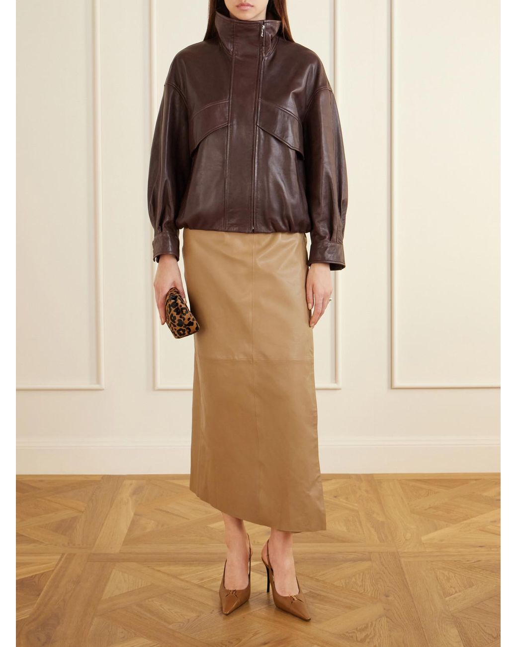 Nour Hammour Brown Leather Jacket