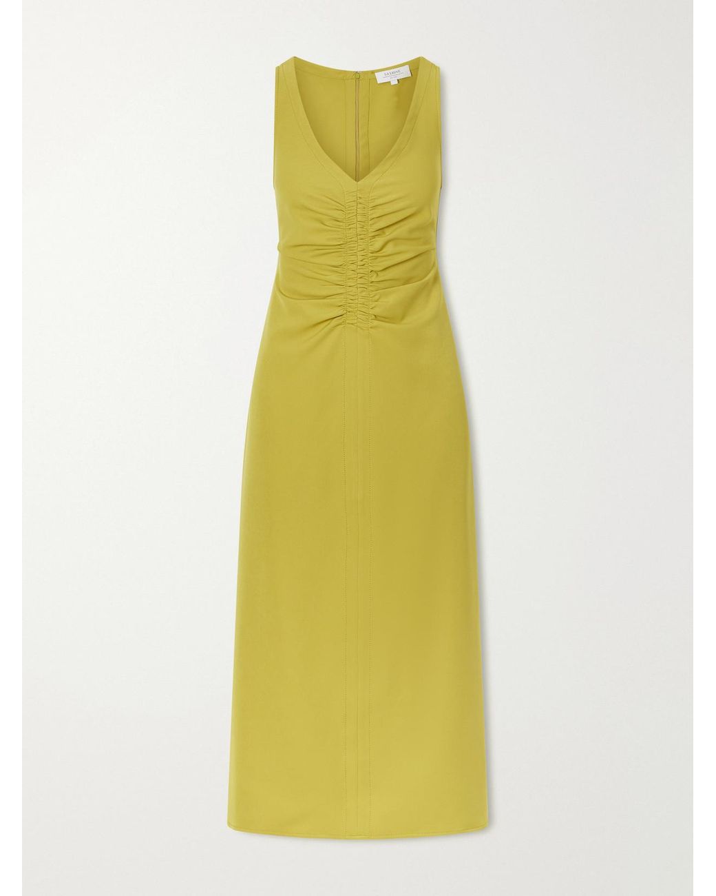 La Ligne Yellow Noemi Gathered Recycled-Crepe Midi Dress