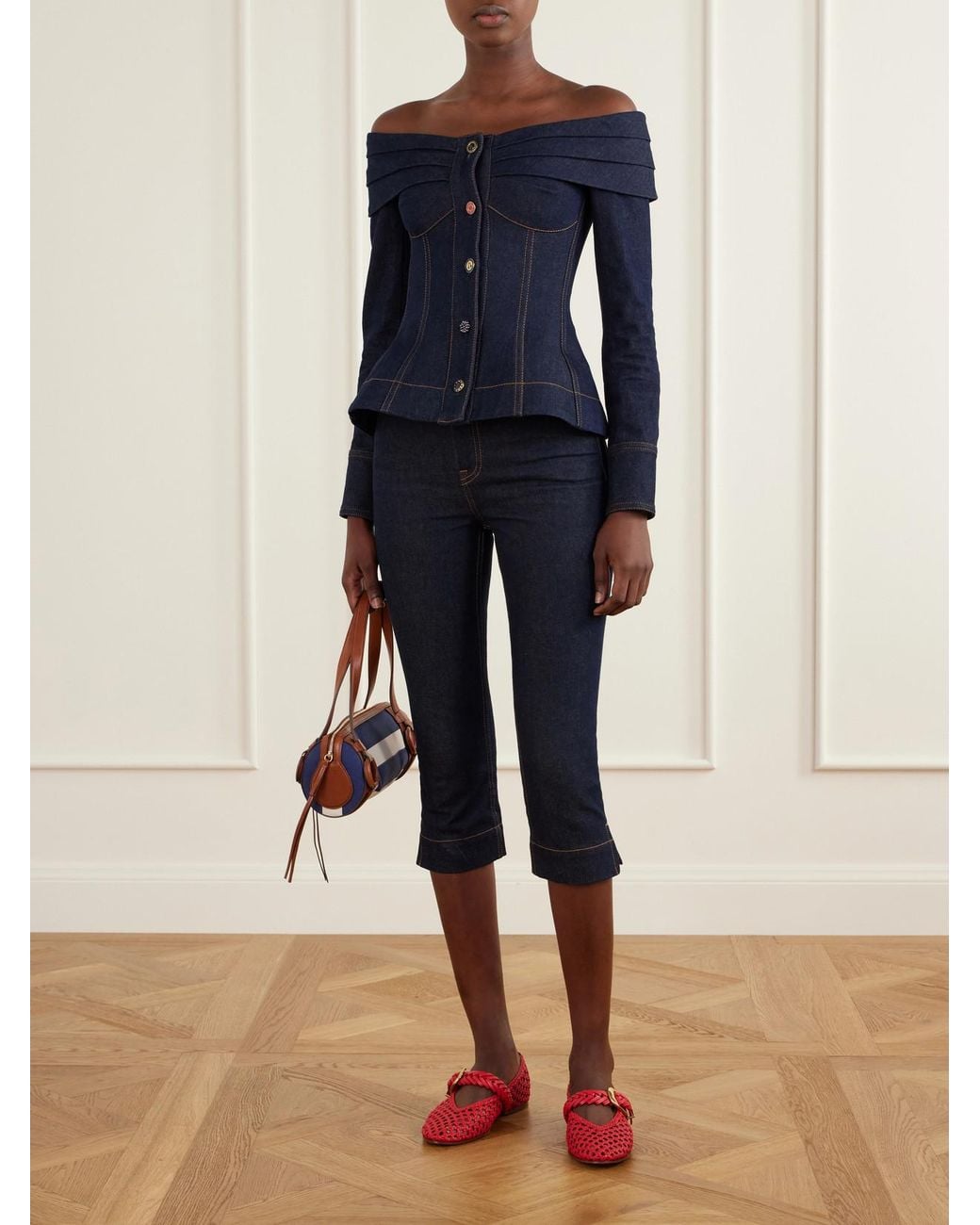 Zimmermann Blue Clash Embroidered High-Rise Slim-Fit Capri Jeans